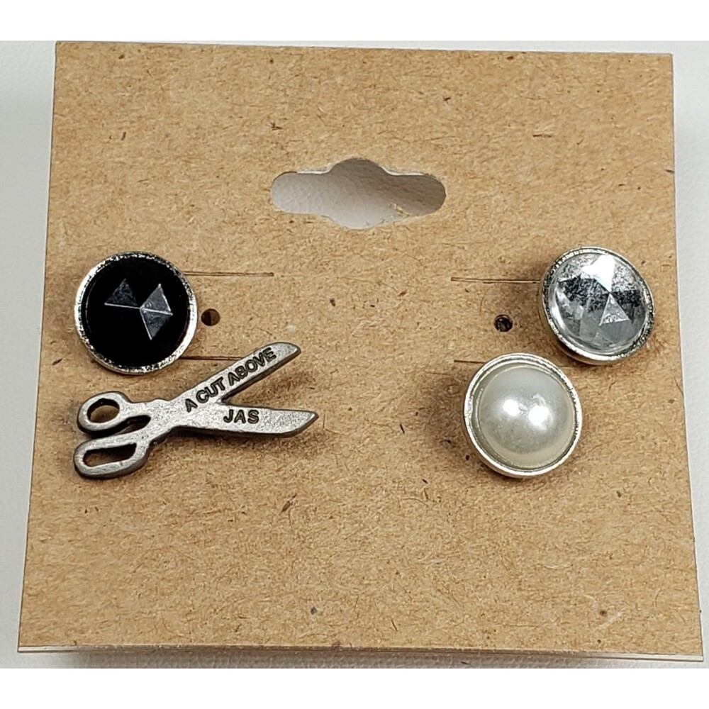 Vintage Crystal Rhinestone Tie Tack A Cut Above JAS Scissors Shears Pin Lot of 4